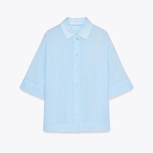 Zara Sky Blue RAMIE Short Sleeve Shirt size S